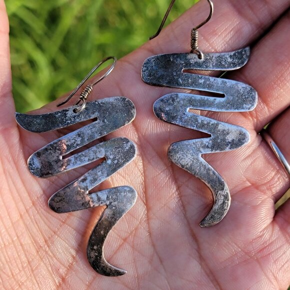 Vintage 925 sterling silver handmade MEXICO modernist swirl zig zag squiggle - Picture 2 of 14